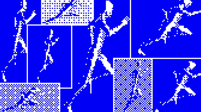 Animation of a grid of pixelated figures running